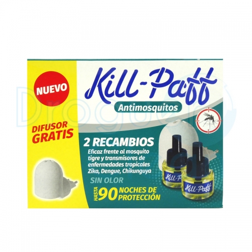 Kill Patt Recambio Antimosquitos Sin Olor 2 Uds + Aparato Difusor Eléctrico