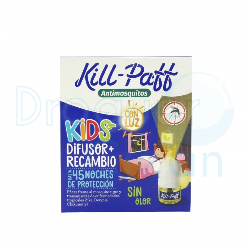 Kill Patt Kids Recambio Antimosquitos Sin Olor + Aparato Luz Difusor Eléctrico