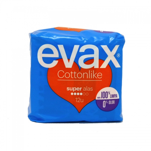 Evax Cotton Like Compresas Super Alas 12 Servicios